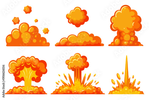 Cartoon explosion effects a vibrant set of fiery bursts and impacts
