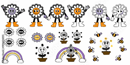 A whimsical illustration depicting the life cycle of a sunflower