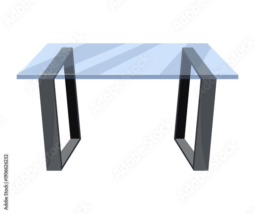 Table furniture of glass and metal, interior desk. Empty table isolated illustration on white background. Vector illustration of platform or stand