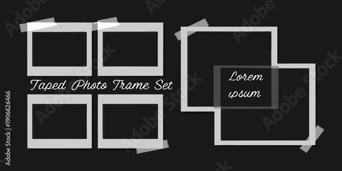 Arrangement of empty taped photo frames on a dark background