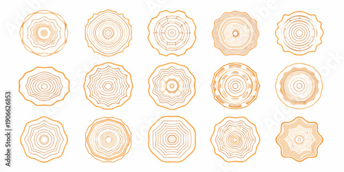Collection of abstract circular designs resembling tree rings or targets