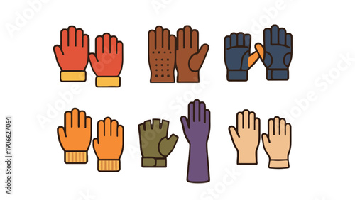 Glove vector illustration of various colorful hand coverings