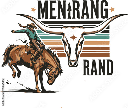 Cowboy riding a bucking horse silhouette western art