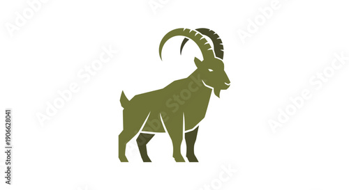 Stylized Ibex Goat Icon with Large Horns on White Background