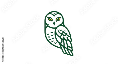 Stylized Owl Icon, Minimalist Green Bird Illustration, White Background