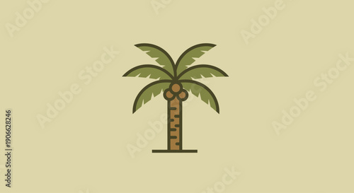 Stylized Palm Tree Icon with Coconuts on Beige Background