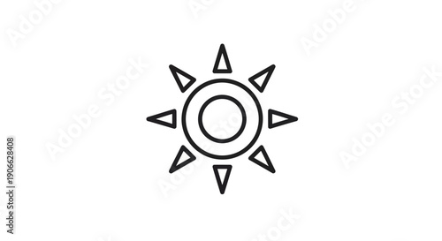 Stylized Sun Icon with Rays, Simple Line Art, Weather Symbol