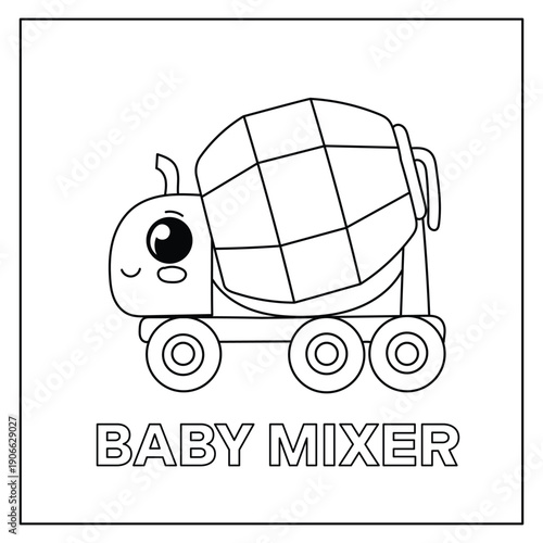Cute baby cement mixer truck coloring page for toddlers