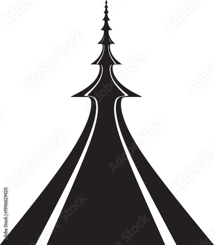 Black and White Illustration of a Pagoda Stupa Tower