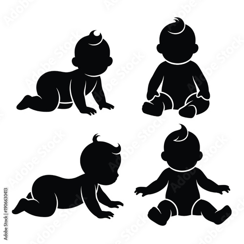 Four silhouetted babies in various poses on a plain white background from a top-down viewpoint