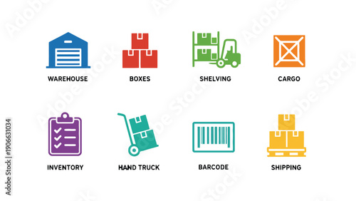 Warehouse vector icons for logistics and shipping management
