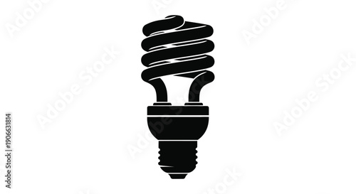 A black and white silhouette of a compact fluorescent light bulb