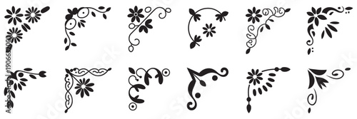 Set of ornamental corners, decorative vector designs, classical and modern motifs, frame accents, border decorations, elegant isolated illustration