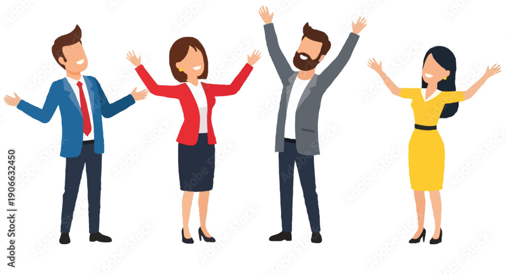 Fototapeta premium Set of happy businesspeople characters in professional clothes celebrating