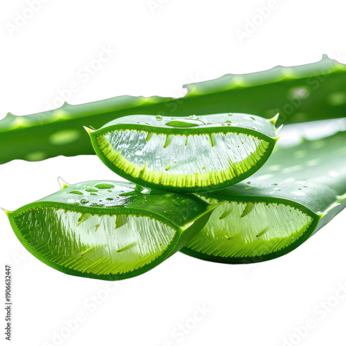 Close-up of sliced green plant with transparent gel and dark background