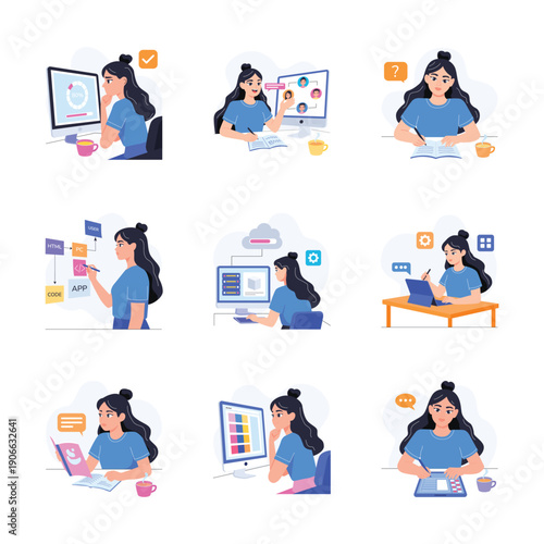 Take a look at this amazing flat style illustrations set of web design and development