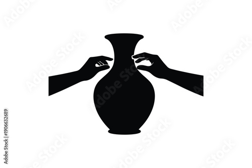 Hands crafting pottery vase silhouette on white background artistic ceramics manufacturing process illustration