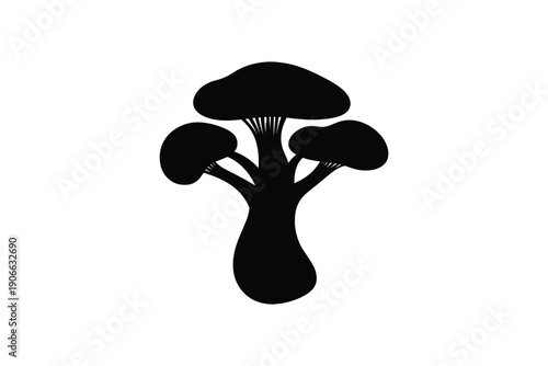 Wild mushroom cluster silhouette icon isolated on white background forest fungi botanical nature illustration