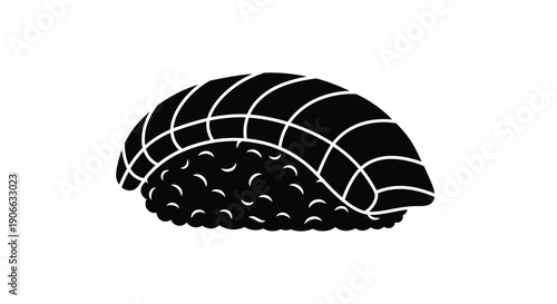 A simple black and white illustration of a piece of nigiri sushi