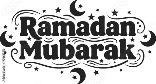 Decorative ramadan mubarak typography with crescent moons and stars