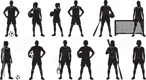 Athletes from various sports posing in silhouette against a white background