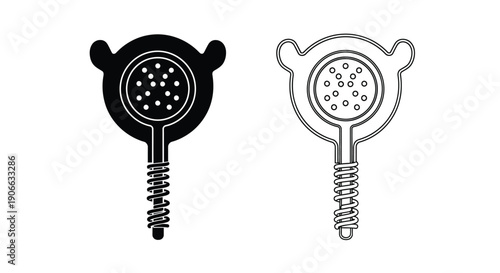Two depictions of a stylized flower shaped screw one solid one outline