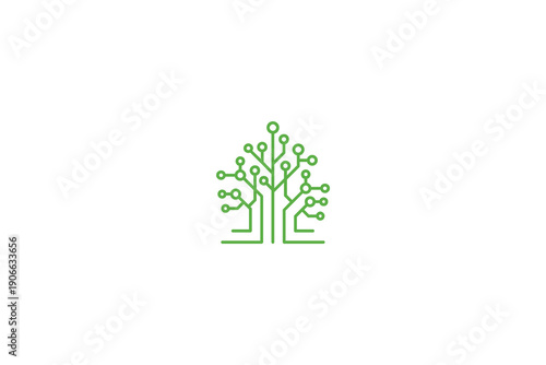 Green Circuit Board Tree with Circular Nodes and Branching Lines.