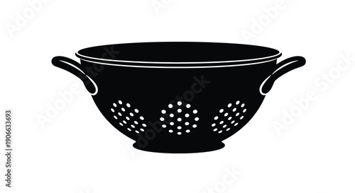 A simple black and white illustration of a kitchen colander