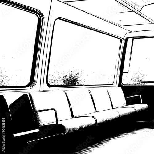 Empty Train Car Interior with Bench Seats