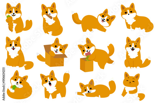 Collection of cartoon foxes in various playful and expressive poses