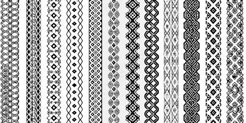 Collection of seamless black and white geometric ornamental stripe patterns