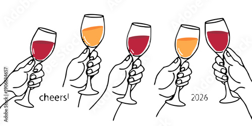 Various wine glasses filled with different shades of red and orange wine