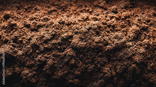 Close-up of rich, dark brown soil, perfect for gardening and agriculture