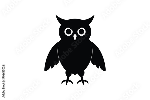 Cute owl silhouette bird icon standing with spread wings representing wisdom intelligence and nocturnal nature life