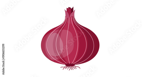 A digital illustration of a red onion, viewed from the front, showcasing its vibrant color and detailed texture.