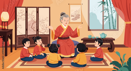 vector of Chinese storytelling