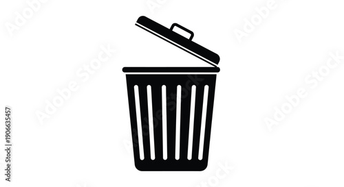 Simple black and white illustration of an open trash can