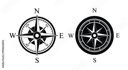 Two compass roses illustrating cardinal directions and navigational points