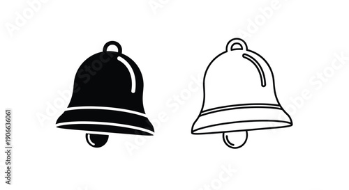 Two bell illustrations one filled one outlined in black and white