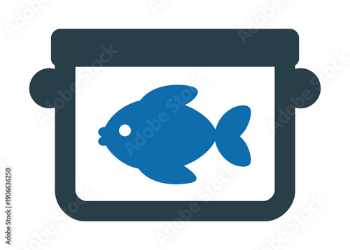 Vector illustration of a blue fish swimming in a rectangular fishbowl