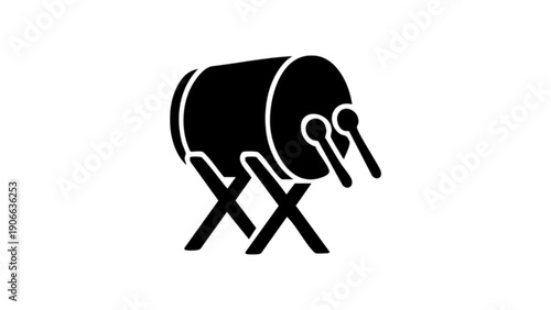 A black and white icon of a Bedug, a traditional Indonesian drum used for prayer calls.
