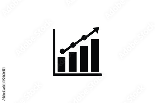 Business growth chart illustration, bar graph with upward arrow, financial progress symbol, increasing trend