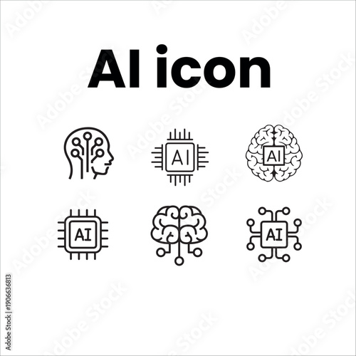 Ai icon, artificial intelligence icon, machine learning icon, chatbot icon, generative Ai icon.