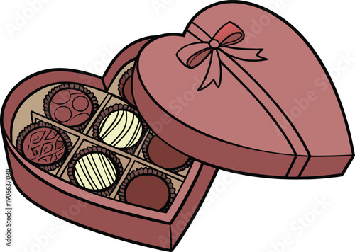 Vector isolated on transparent bg heart shaped chocolate box with assorted chocolates