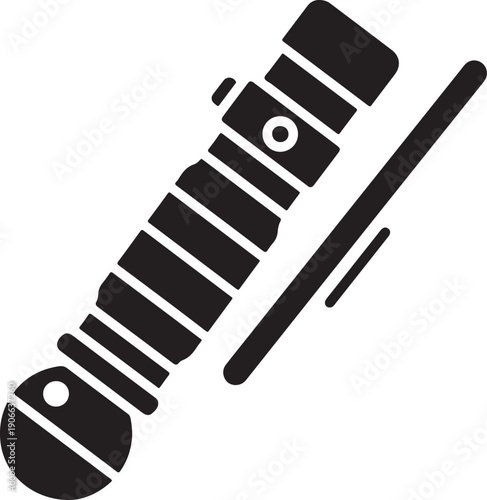 Lightsaber hilt with blade on transparent background, iconic science fiction weapon design