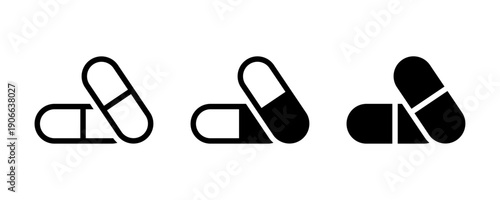 Pills icon set. Capsule icon. Drug sign and symbol. Pill symbol