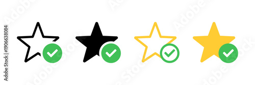 Star with check mark. Best valuation. Features icon. Representing favorite, rating, success, achievement, and best choice vector icon