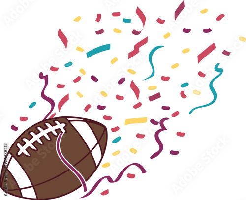American Football Vector Isolated on Transparent Background with Celebration Confetti
