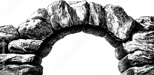 Antique architectural arch with layered masonry design