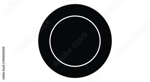 A stark black circle encompasses a smaller white circular shape creating a simple graphic design silhouette high quality professional detailed modern
